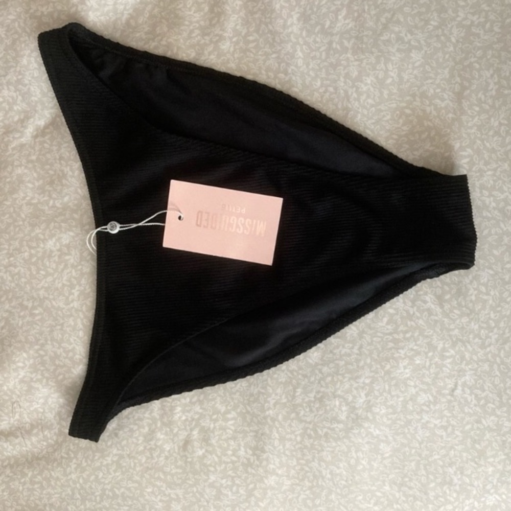 black ribbed high leg petite bikini bottom